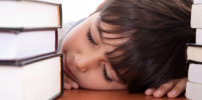 Picture of sleeping boy with books